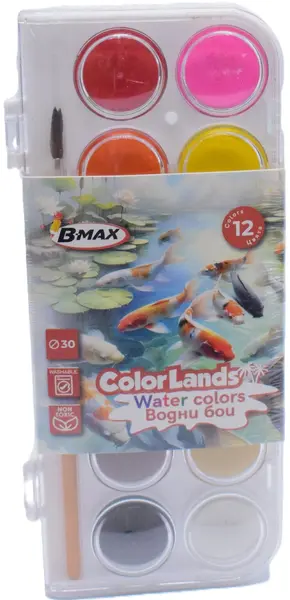 Acuarele B-Max Color Lands - 12 culori , cu o pensulă