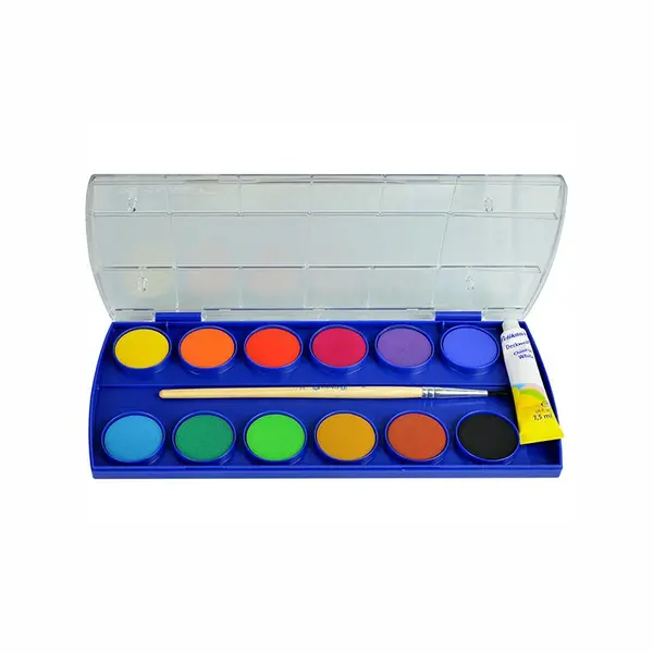 Acuarele pastila, 12culori/set (30mm) + pensula + tub alb de zinc, F355 Pelikan