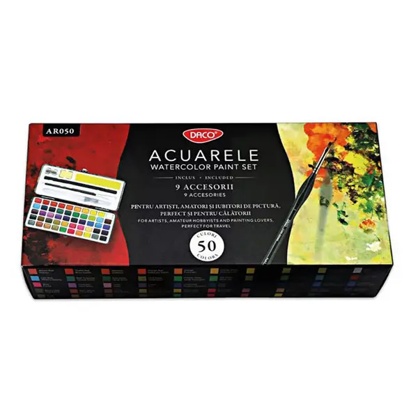 Acuarele pastila, 50culori/set, multicolore, Daco