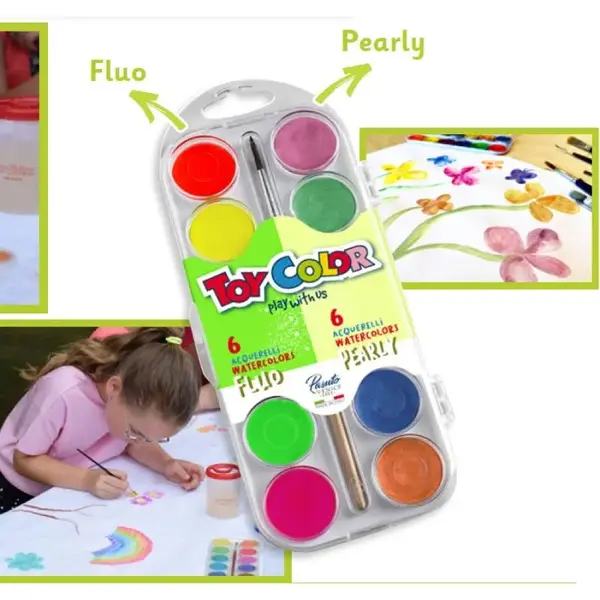 Acuarele perlate si fluorescente cu 12 culori Toy Color Acuarele perlate si fluorescente cu 12 culori Toy Color
