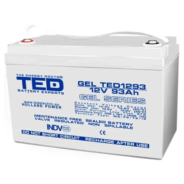 Acumulator 12V Gel Deep Cycle, Baterie 12V 93Ah M8, Ted Electric Ted003485, Ted1293