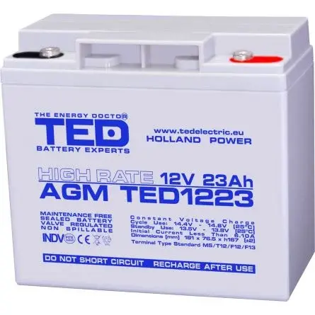 Acumulator 12V High Rate, Dimensiuni 181 x 76 x 167 mm, Baterie 12V 23Ah M5, TED Electric TED003362