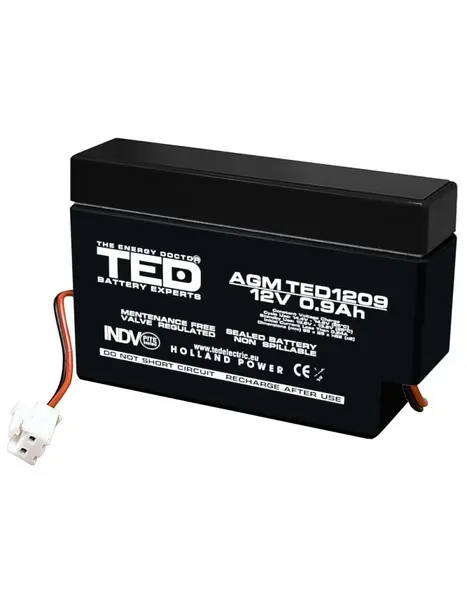 Acumulator AGM VRLA 12V 0,9Ah cu fir, TED Battery Expert Holland TED003058