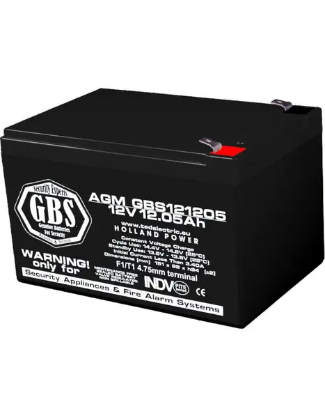 Acumulator AGM VRLA 12V 12Ah GBS, terminal F1, pentru sisteme de securitate