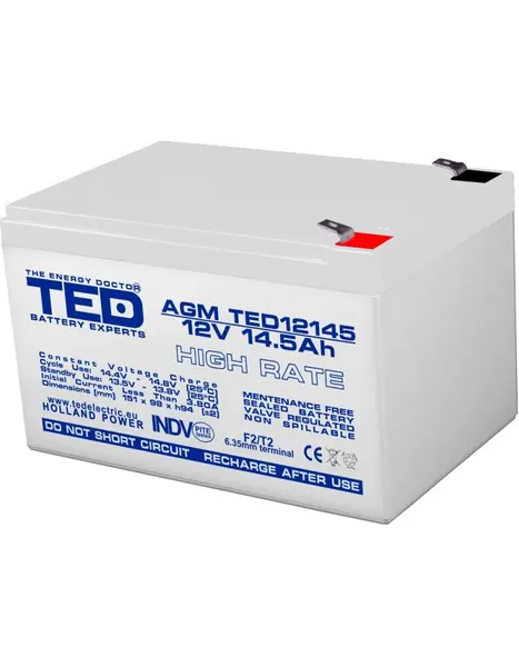 Acumulator AGM VRLA 12V 14,5Ah High Rate, terminal F2, TED Battery Expert Holland TED002792