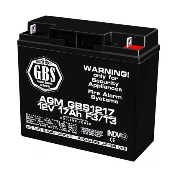 Acumulator AGM VRLA 12V 17Ah pentru sisteme de securitate, terminal F3, GBS