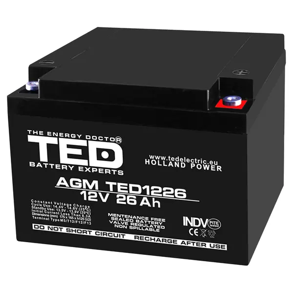 Acumulator AGM VRLA 12V 26Ah terminal M5, TED Battery Expert Holland TED003638