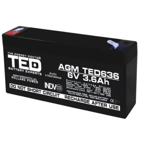 Acumulator AGM VRLA 6V 3,6A TED Battery Expert Holland A0058607