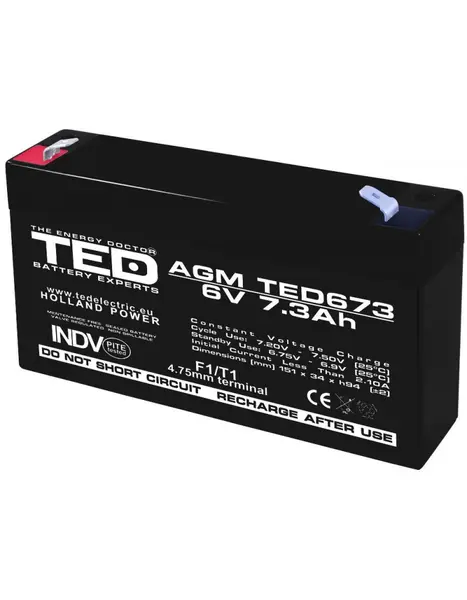 Acumulator AGM VRLA 6V 7,3Ah TED Battery Expert Holland TED002976