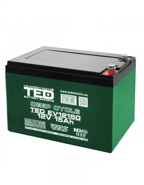Acumulator AGM VRLA Deep Cycle 12V 15Ah pentru vehicule electrice, terminal M5, TED Battery Expert Holland TED003775