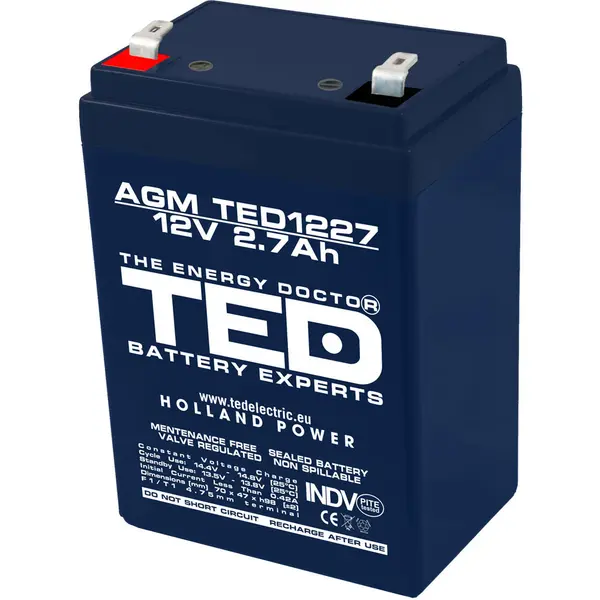 Acumulator AGM VRLA TED TED003119, 12 V, 2.7 A