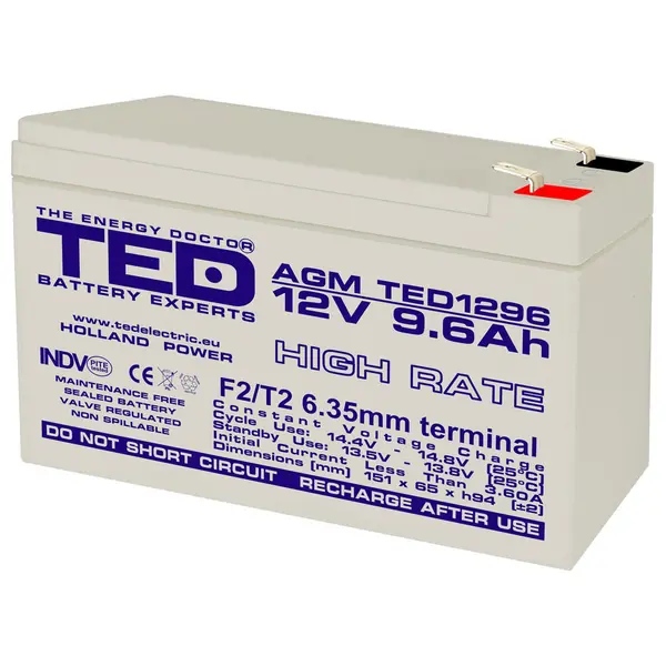 Acumulator AGM VRLA TED TED003324, 12 V, 9.6 A