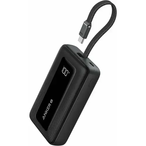 Acumulator extern Anker Zolo 20.000 mAh, 30W, 1x USB-C, 1x USB-A, cablu USB-C incorporat (Negru)