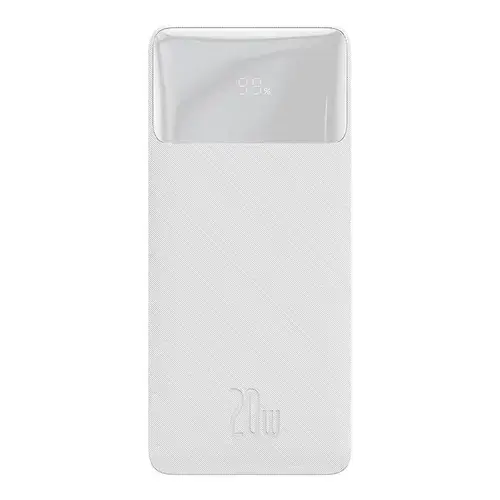 Acumulator extern Baseus Bipow Digital Display, 10.000 mAh, 20W, 2x USB-A, 1x USB-C PD, cablu USB-A la microUSB inclus (Alb)