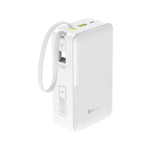 Acumulator Extern Baseus EnerFill Bipow 2 Pro, Digital Display, 30.000 mAh, 22.5W, cu cablu USB-C inclus (Alb)