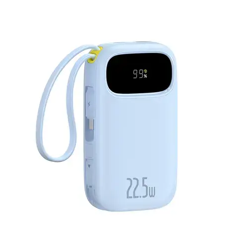 Acumulator extern Baseus EnerFill FC31 Digital Display 20.000 mAh, 22.5W, cablu USB-C si Lightning incorporat (Albastru)