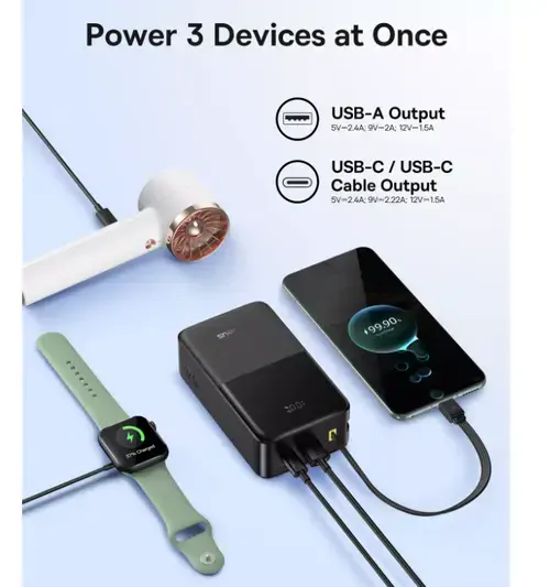 Acumulator extern Baseus EnerFIll FC51 Bipow 2 Pro Digital E0028100, 30000 mAh, 22.5 W, 1 x USB, 1 x USB Type-C, cablu integrat USB Type-C (Negru)