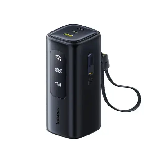 Acumulator extern Baseus EnerGeek GX11 MiFi, 20000 mAh, 67 W, Suport 4G, 2x USB Type-C, 1x USB-A (Negru)