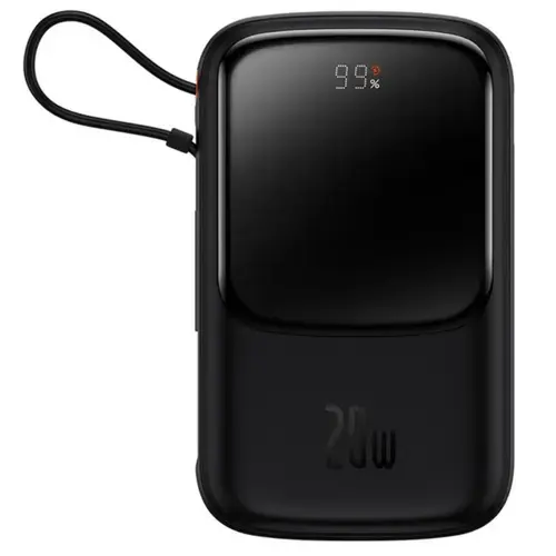 Acumulator extern Baseus Q Pow Digital Display 20000mAh, 20 W, Lightning, Type-C, USB, cablu USB-C, 3A (Negru)