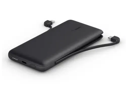 Acumulator Extern Belkin Boost Charge Plus, 10000 mAh, 18W, USB-C, Lightning, Cabluri integrate, LED (Negru)