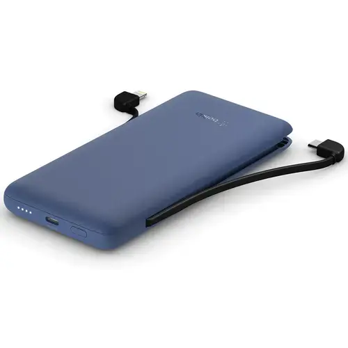 Acumulator Extern Belkin Boost Charge PLUS, 10000 mAh, USB-C, Lightning, cu cabluri integrate (Albastru)