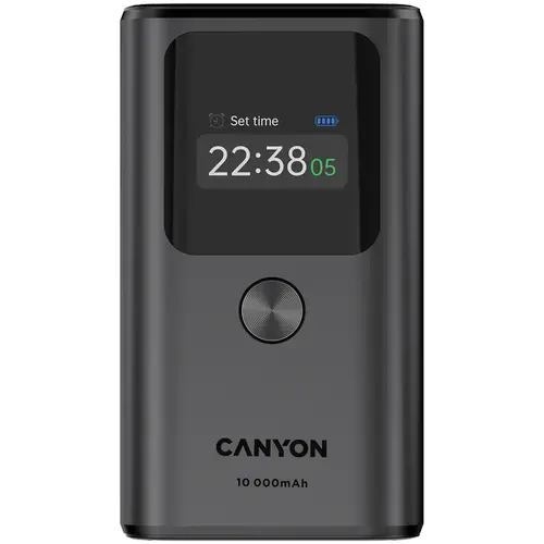 Acumulator extern CANYON OnPower 130 TFT, 10000 mAh, 30 W PD, 2x USB Type-C, 1 x USB-A (Gri)