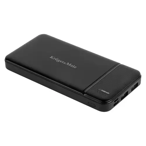 Acumulator extern Kruger&Matz KM0903, 10000 mAh, 2x USB-A, USB Type-C, Micro USB, 5V/2A, Cablu Micro USB inclus (Negru)
