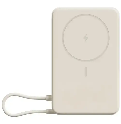 Acumulator extern magnetic cu suport incorporat Xiaomi BHR08PBGL, 33 W (USB-C), 10000 mAh, Cablu USB-C integrat, Incarcare Wireless 15 W, Control inteligent al temperaturii (Bej)