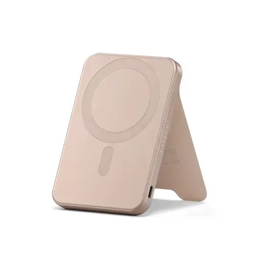 Acumulator extern Satechi ST-B5Q2SR, 5000mAh cu suport, Wireless, 15 W (Roz)