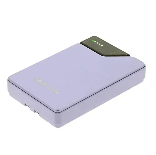Acumulator extern Tellur TLL158441, 10000 mAh, USB-C + Lightning cabluri incorporate, QC3.0, PD (Violet)