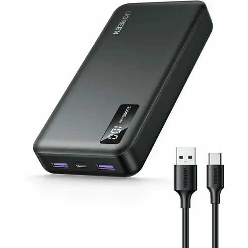Acumulator extern Ugreen 20.000 mAh, 22.5W, USB-C, USB-A, PD 3.0, Digital Display, cablu USB-C la USB-A inclus (Negru)