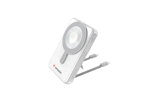 Acumulator extern Verbatim Charge 'n' Go 32273, 10.000mAh, 22.5 W, Magnetic, Wireless, 2 USB-C, Stativ (Argintiu)