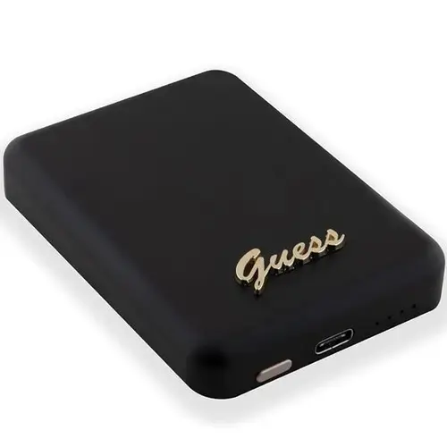 Acumulator extern Wireless, Guess Metal Script Logo, MagSafe, Aluminiu/Silicon, 3000mAh, 5 W (Negru)