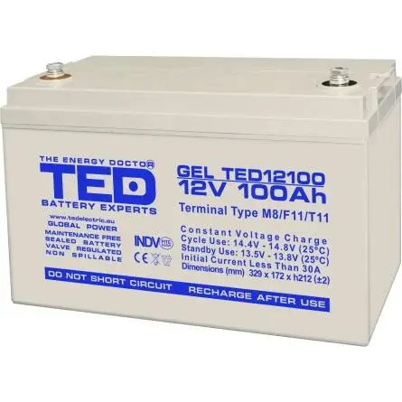 Acumulator GEL 12V 100Ah Deep Cycle, fara mentenanta, M8, pentru sisteme solare, rulota, cabana si aplicatii off-grid