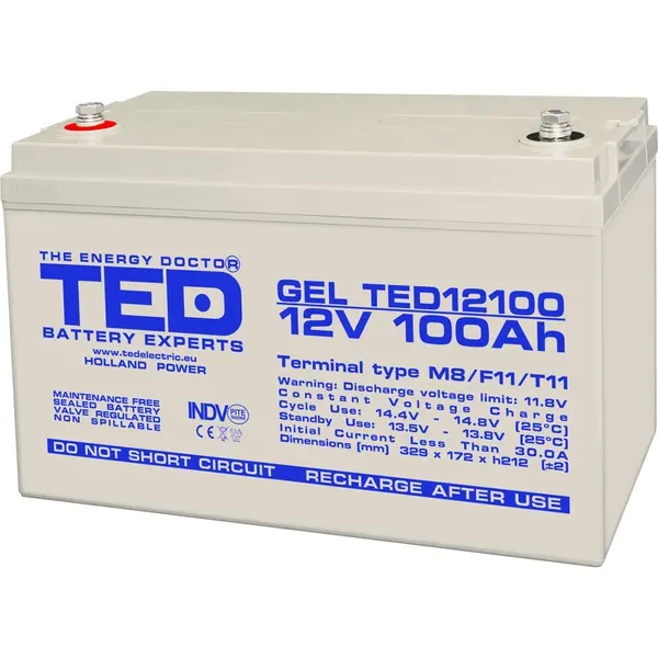 Acumulator GEL Deep Cycle 12V 100Ah, terminal M8, TED Electric TED004147