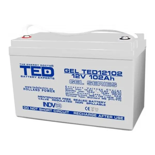 Acumulator GEL Deep Cycle 12V 102Ah VRLA, terminal M8, TED Electric TED003492