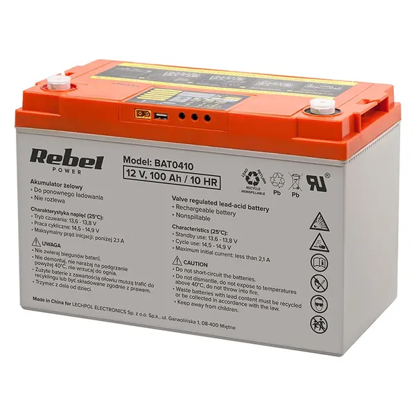 Acumulator Gel Plumb Rebel Deep Cycle 12V 100Ah cu Afișaj Digital, BAT0410