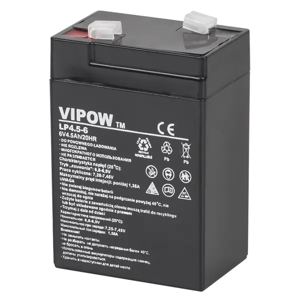 Acumulator gel plumb VIPOW, BAT0200, 6 V, 4.5 Ah