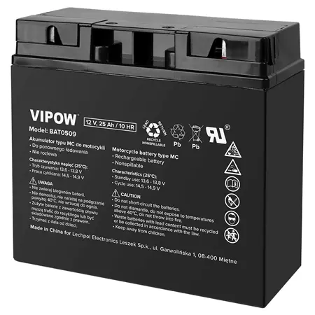 Acumulator plumb acid 12V 25Ah, pentru motocicleta, scutere si ATV-uri, fara mentenanta, 90 x 190 x 175 mm