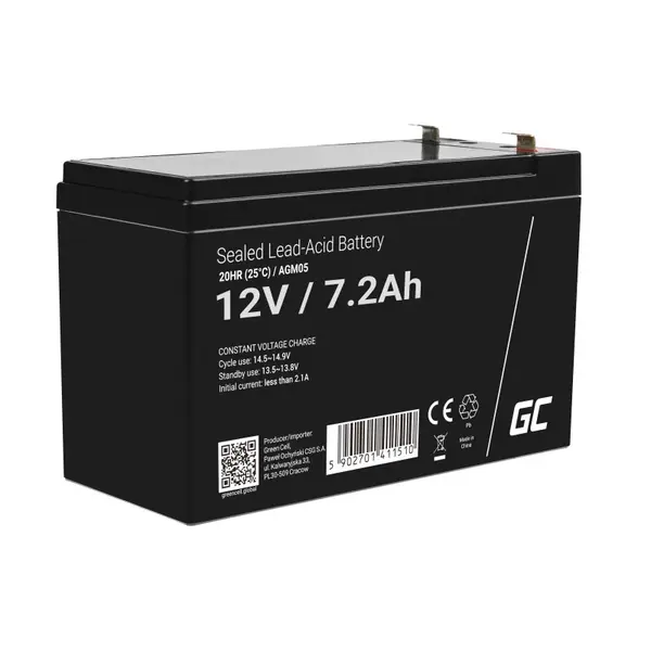 acumulator plumb acid greencell 12v 7.2ah, terminal f2/t2