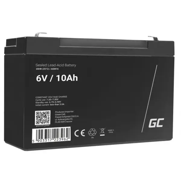 Acumulator plumb acid GreenCell 6V 10AH, terminal F1/T1, AGM16