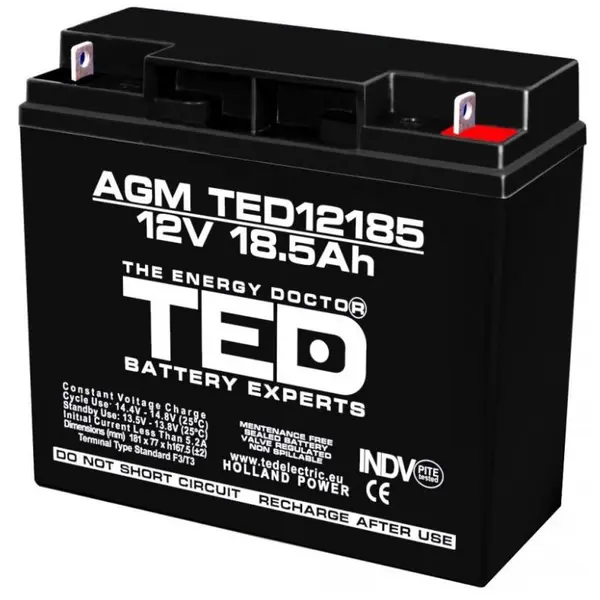 Acumulator stationar 12V 18,5Ah F3 AGM VRLA TED Electric TED12185 18Ah