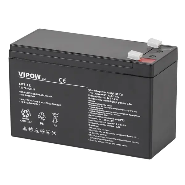 Acumulator staționar AGM VRLA 12V 7Ah, borne F1, pentru UPS, alarma, CCTV, interfon, VIPOW BAT0211
