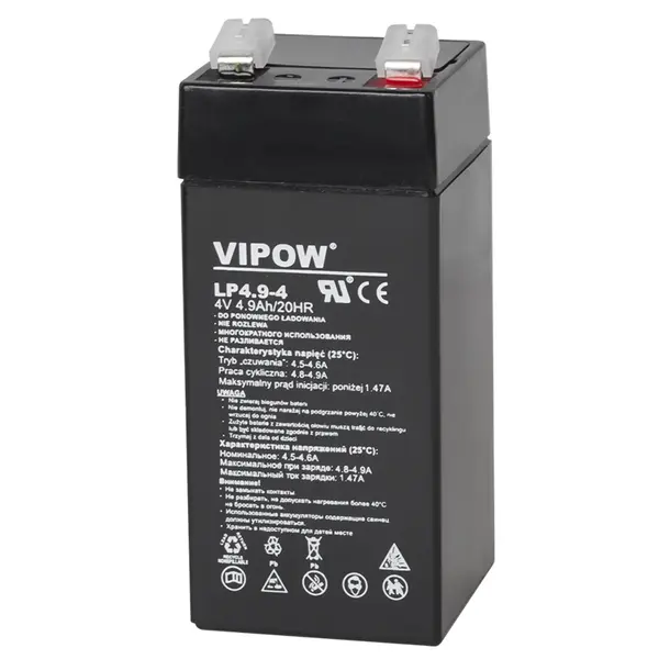 Acumulator staționar AGM VRLA 4V 4.9Ah, plumb acid etanș, VIPOW BAT0271