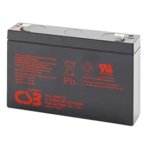 Acumulator stationar, AGM / VRLA, plumb acid sigilat, 6V 8.2Ah, High Rate / Long Life, CSB, pentru UPS, barcute, lanterne, masinute, jucarii, alarme, HRL634WF2