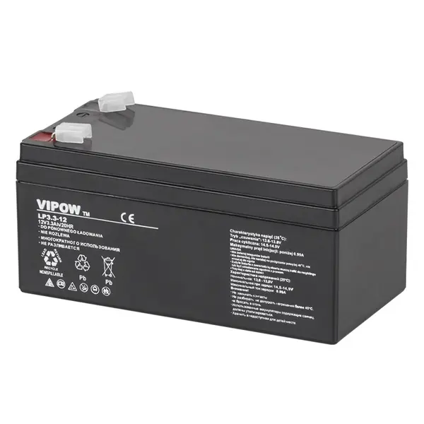 Acumulator staționar AGM VRLA Vipow 12V 3.3Ah, BAT0219