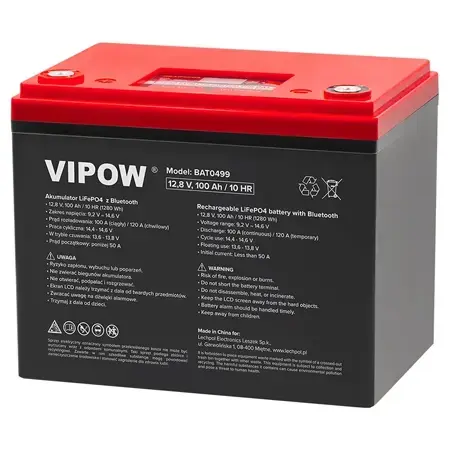 Acumulator Vipow BAT0499, LIFEPO4, 12V, 100AH, Bluetooth