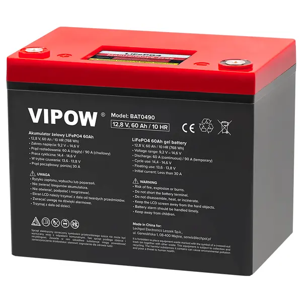 Acumulator Vipow LiFePO4 60Ah 12.8V cu BMS, 768Wh, BAT0490