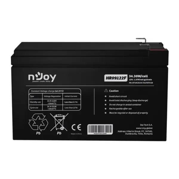 Acumulator VRLA AGM Njoy HR09122F, 12 V, 34.3 W / celula, 9A