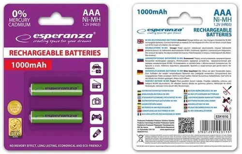 Acumulatori Foto Esperanza EZA101G, AAA, Ni-MH, 1000mAh x 2